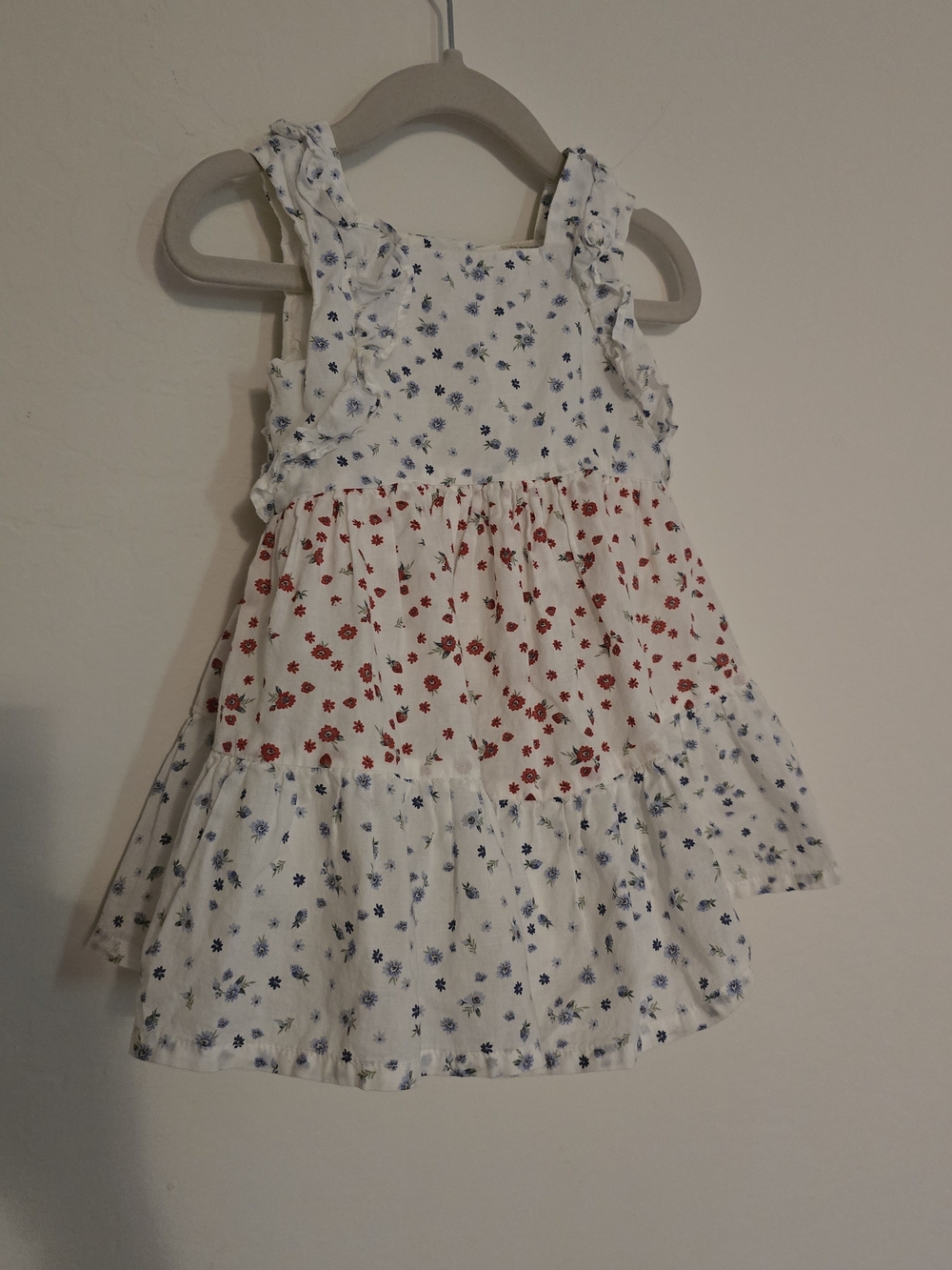 OshKosh B'gosh White Tiered Sundress with Red & Blue Floral Print
